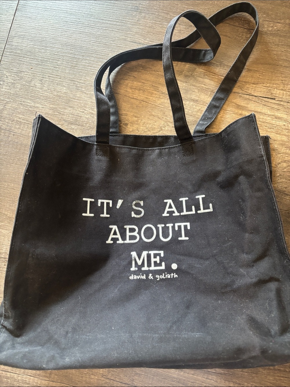 David & Goliath Black Canvas Tote Shoulder Bag - "It's All About Me"